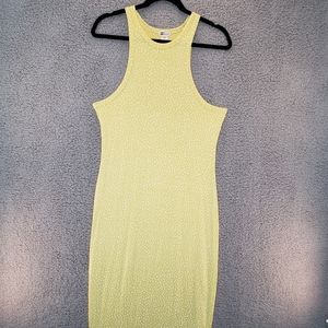 Billabong Tomboy Tank Midi Dress Yellow With White Leopard Spots Sz L.